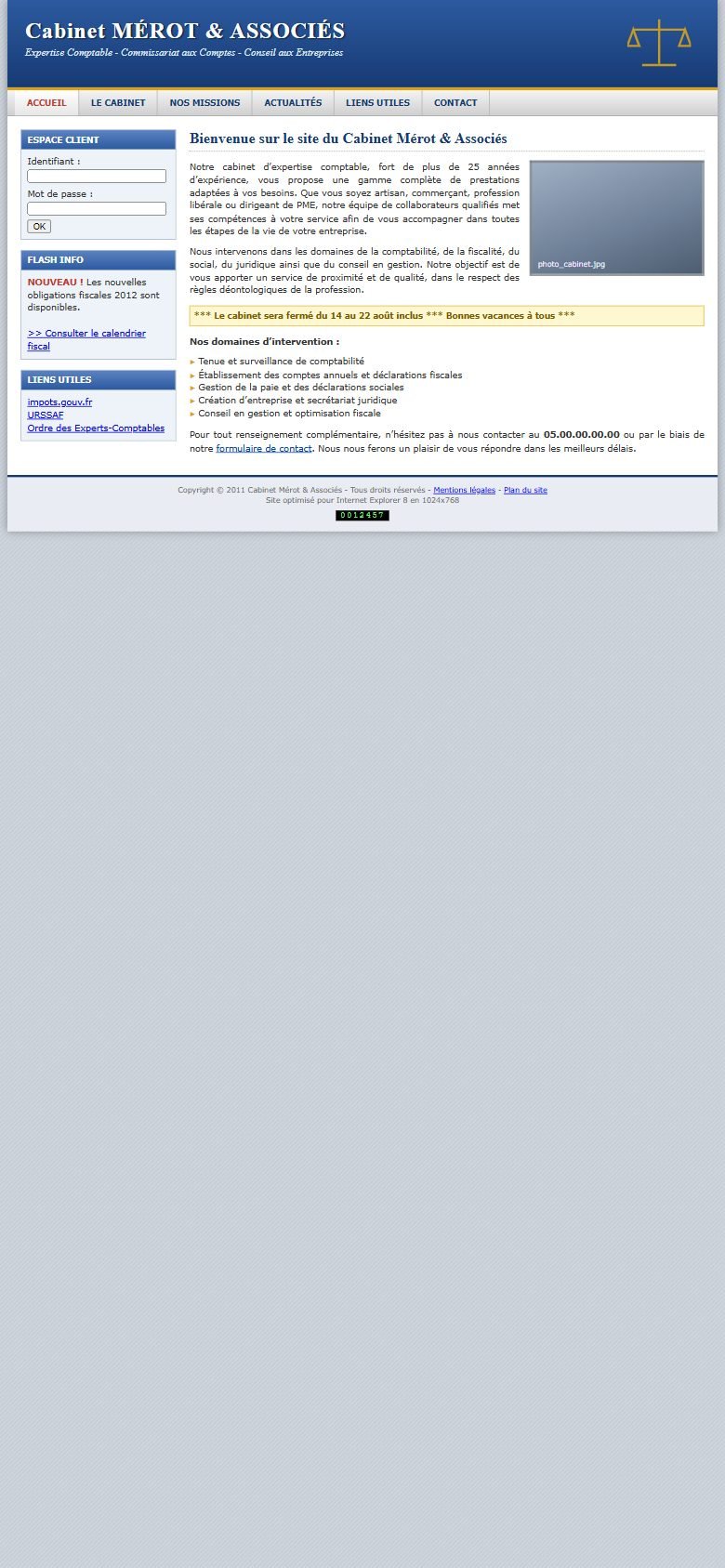 Ancien site de Mérot & Associés sur mobile : page non adaptée, texte illisible