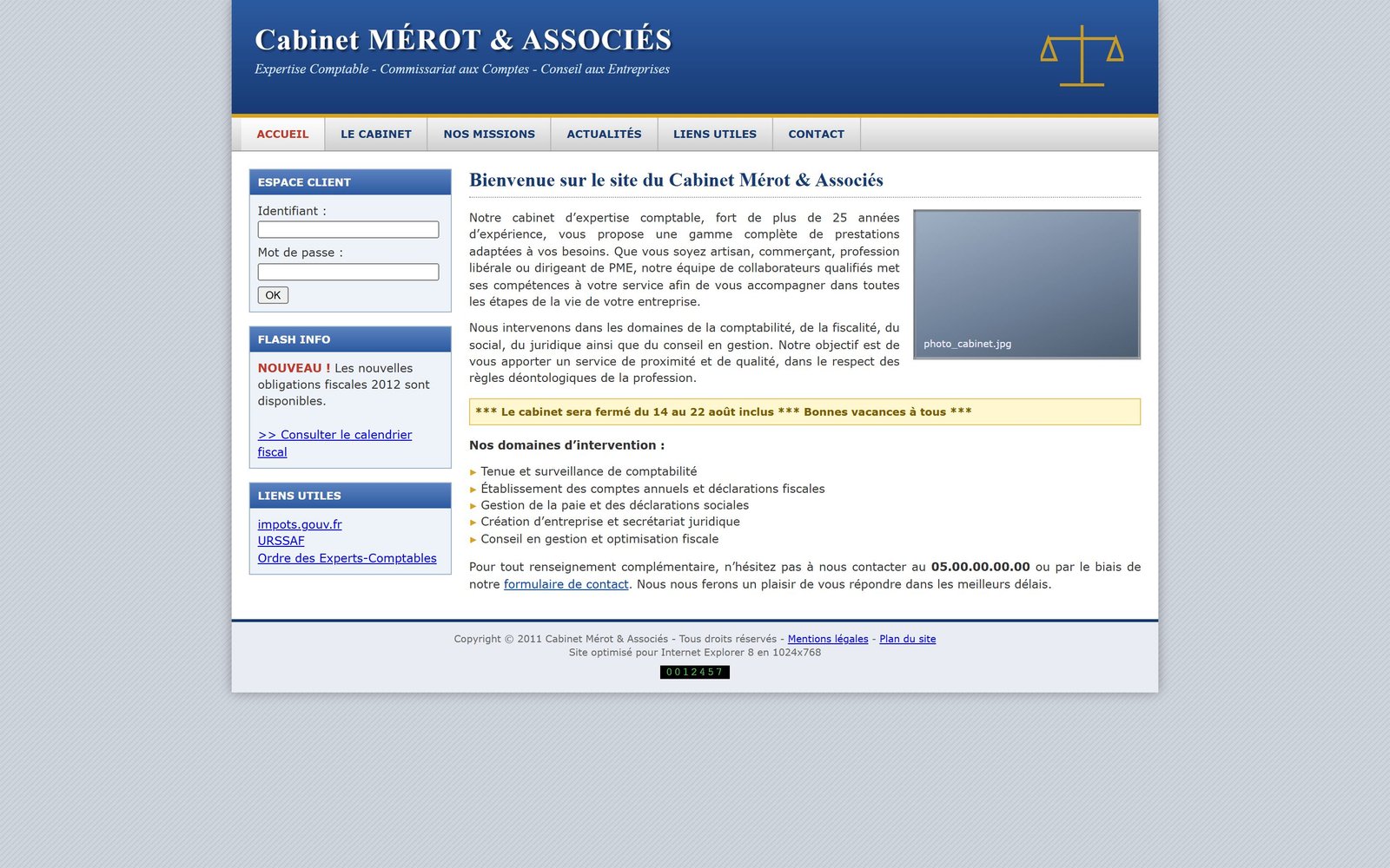 Ancien site de Mérot & Associés : page d’accueil datée