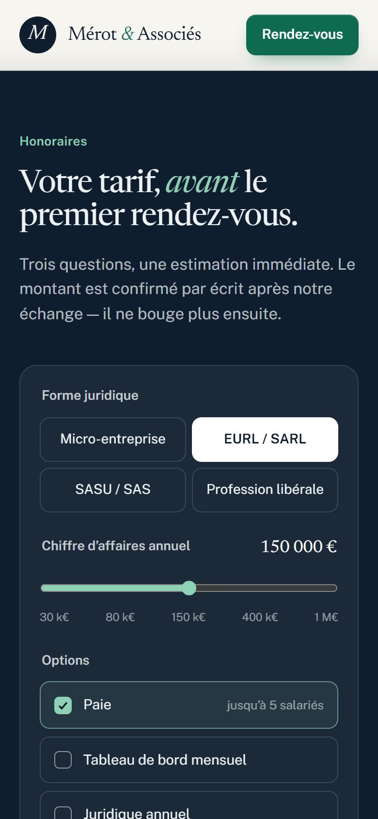 Mérot & Associés sur mobile — écran 2