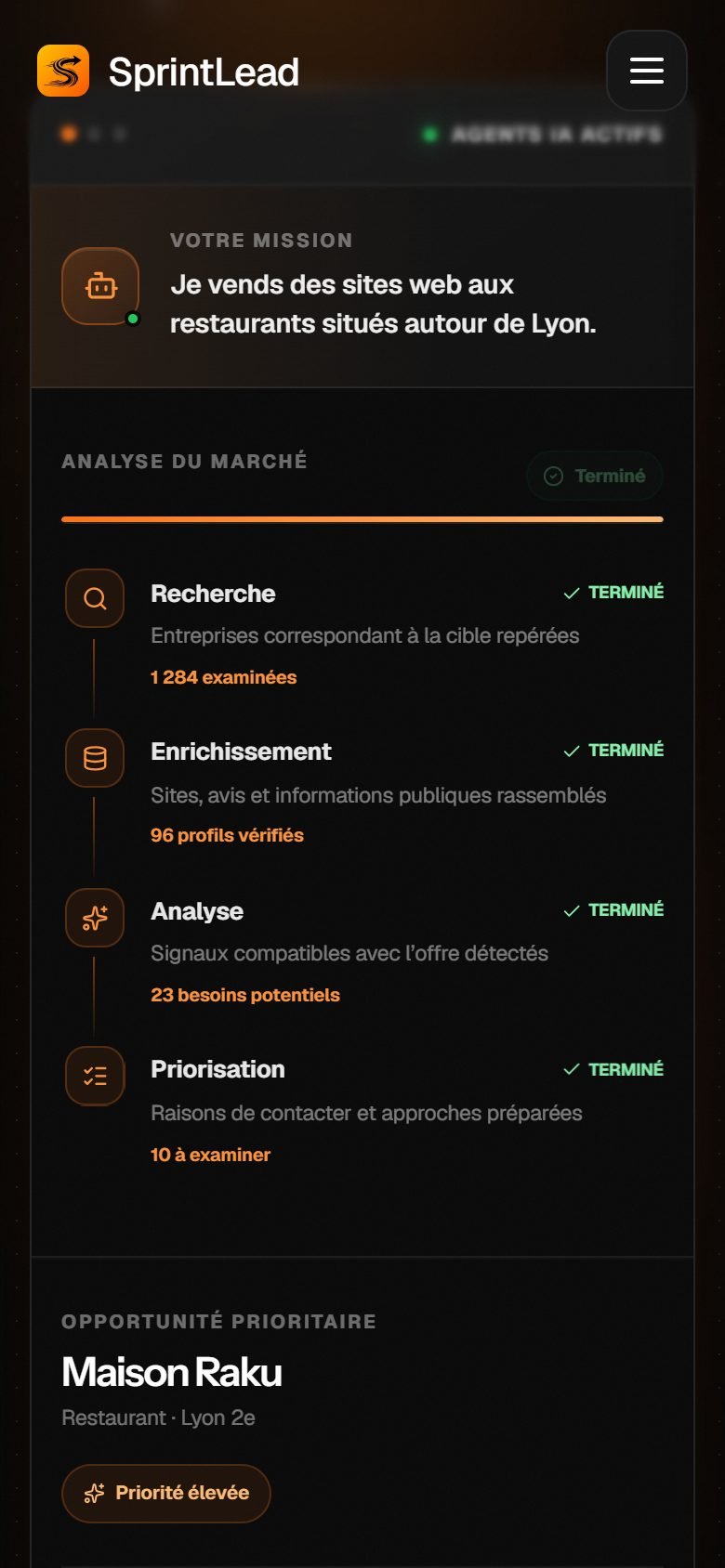 SprintLead sur mobile — écran 2