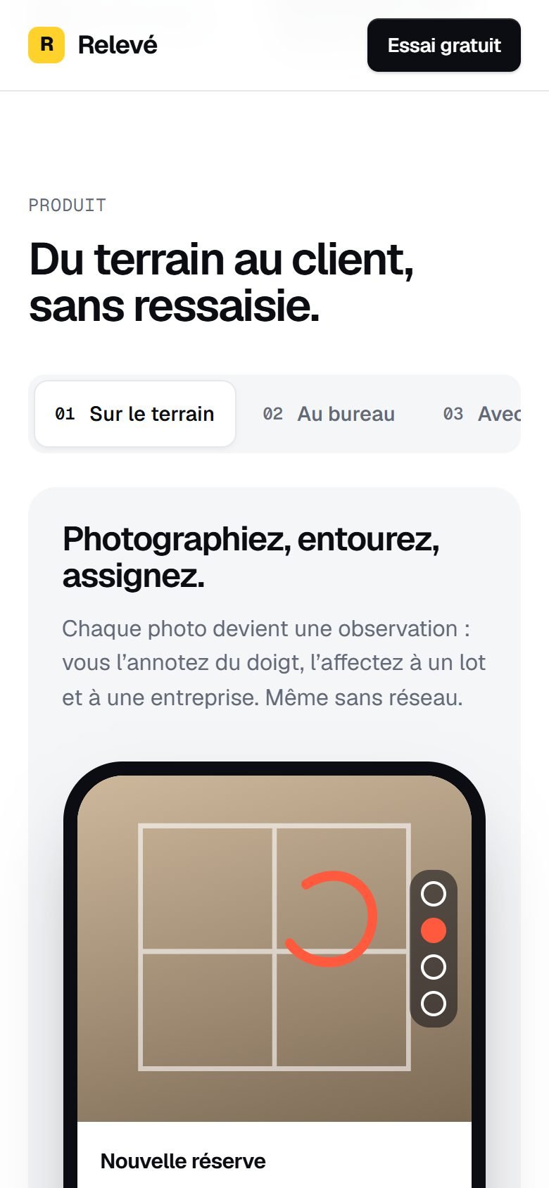 Relevé sur mobile — écran 2