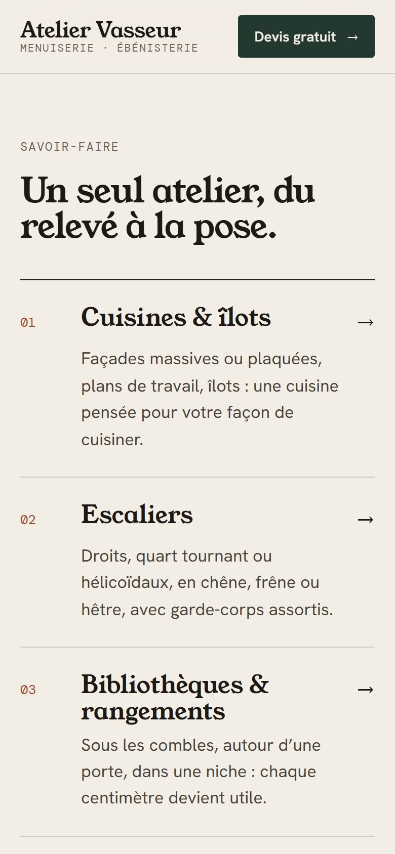 Atelier Vasseur sur mobile — écran 2