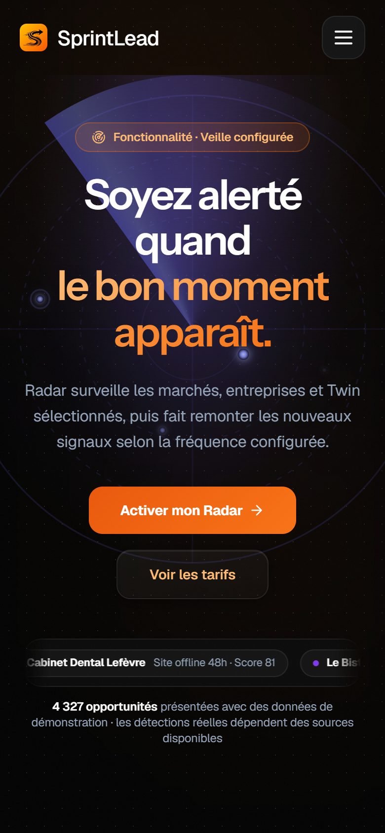 SprintLead sur mobile — écran 3