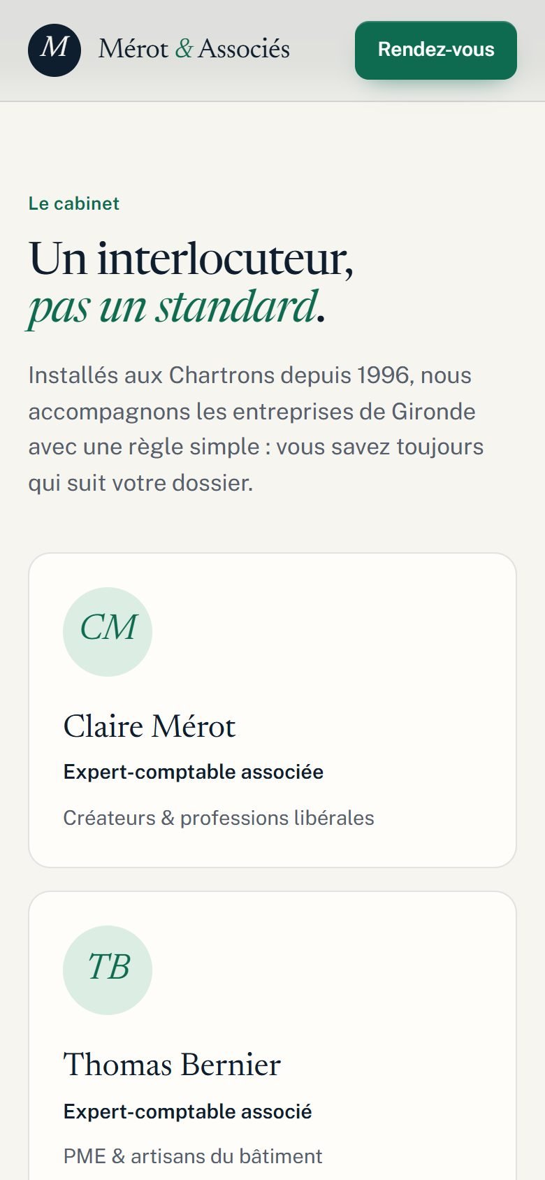 Mérot & Associés sur mobile — écran 3