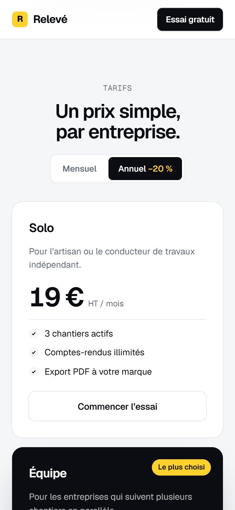 Relevé sur mobile — écran 3